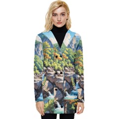 Serene Mountain Waterfall Landscape Button Up Hooded Coat  by ExtraGoodSauce