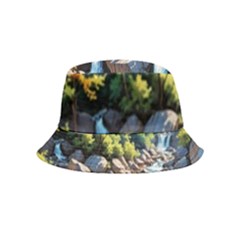 Serene Mountain Waterfall Landscape Inside Out Bucket Hat (kids) by ExtraAwesomeSauce