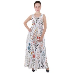 Flowers Design Floral Empire Waist Velour Maxi Dress by Posterlux