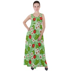 Strawberries Pattern Seamless Empire Waist Velour Maxi Dress by Posterlux