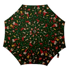 Texture, Pattern, Red, Craciun, Christmas, Hat, Santa, Green Hook Handle Umbrellas (medium) by kyorashop23