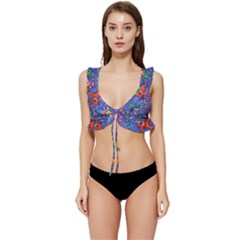 Grateful Dead Dancing Bears Pattern Low Cut Ruffle Edge Bikini Top by Salmanaz77