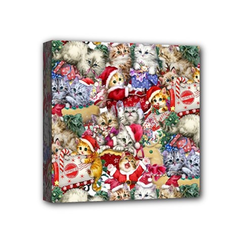 Pattern Kitten Christmas Mini Canvas 4  X 4  (stretched) by Bedest