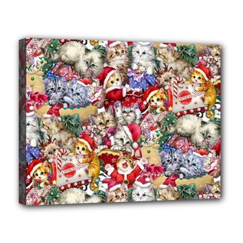 Pattern Kitten Christmas Canvas 14  X 11  (stretched) by Bedest