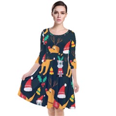 Funny Christmas Pattern Background Quarter Sleeve Waist Band Dress by Ket1n9