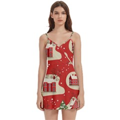 Christmas New Year Seamless Pattern Body Wrap Sleeveless V-neck Mini Dress by Ket1n9