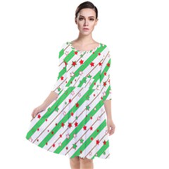 Christmas Paper Stars Pattern Texture Background Colorful Colors Seamless Quarter Sleeve Waist Band Dress by Ket1n9