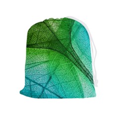 3d Leaves Texture Sheet Blue Green Drawstring Pouch (xl) by Cemarart