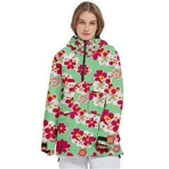 Retro 1960s Flowers Pattern Women s Pullover Zip Ski And Snowboard Waterproof Breathable Jacket by violetheavensky