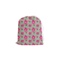 Retro 1880s Flowers Pattern 11 Drawstring Pouch (small) by violetheavensky