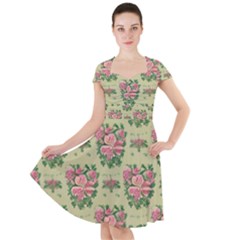 Retro 1880s Flowers Pattern 9 Cap Sleeve Midi Dress With Pockets by violetheavensky