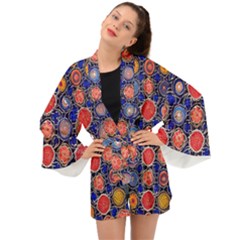 Retro Geometric Shapes And Flowers 3 Long Sleeve Kimono by violetheavensky