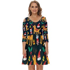 Funny Christmas Pattern Background Shoulder Cut Out Zip Up Dress by Ket1n9