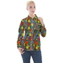 Mid Century Retro Floral 1970s 1960s Pattern 56 Women s Long Sleeve Pocket Shirt View1