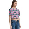 Retro 1880s Flowers Pattern 22 Women s Round Neck Short Sleeve Crop Top View3