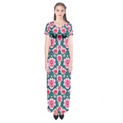 Retro 1880s Flowers Pattern 22 Short Sleeve Maxi Dress