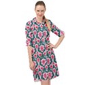 Retro 1880s Flowers Pattern 22 Long Sleeve Mini Shirt Dress View1