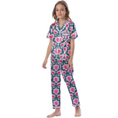 Retro 1880s Flowers Pattern 22 Kids  Satin Short Sleeve Pajamas Set by violetheavensky