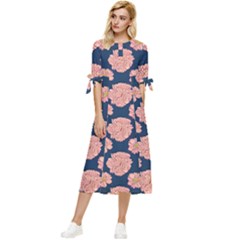 Retro 1880s Flowers Pattern 16 Bow Sleeve Chiffon Midi Dress by violetheavensky