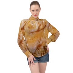 Homemade Flan Extreme Close-up Texture High Neck Long Sleeve Chiffon Top by dflcprintsclothing