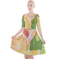 Citrus Fruit Healthy Vitamin Quarter Sleeve A-line Dress With Pockets by Paksenen