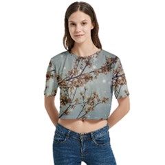 Dreamy Nature Motif Women s Round Neck Short Sleeve Crop Top by dflcprintsclothing