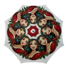 Young Woman With Santa Claus Clothes Isolated Illustration Wb Golf Umbrellas by dflcprintsclothing