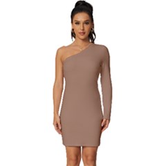 Mocha Mousse Hex Code #a47864 Long Sleeve One Shoulder Mini Dress by dressshop