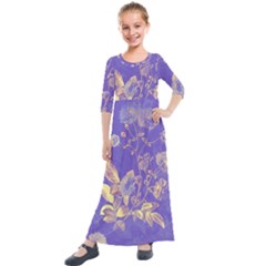 Flower Petal Bouquet Stem Floral Pattern Kids  Quarter Sleeve Maxi Dress by Maspions