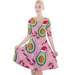 Avo Merry Christmas, Candies, Candy Cane Quarter Sleeve A-line Dress With Pockets by kyorashop23