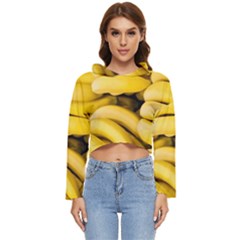 Bananas, Macro, Fruits, Ripe Bananas Women s Lightweight Cropped Hoodie by kyorashop23