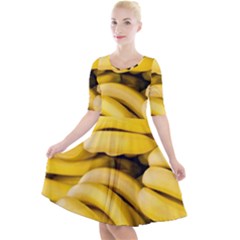 Bananas, Macro, Fruits, Ripe Bananas Quarter Sleeve A-line Dress With Pockets by kyorashop23