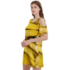 Bananas, Macro, Fruits, Ripe Bananas Women s Cold Shoulder Round Neck Mini Dress by kyorashop23