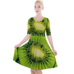 Kiwi Fruits, Close-up, Exotic Fruit Quarter Sleeve A-line Dress With Pockets by kyorashop23