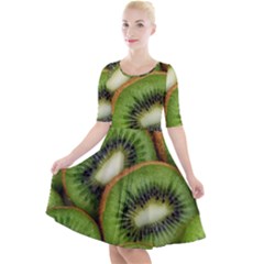 Kiwi Texture, Background With Kiwi, Fruits, Kiwi Quarter Sleeve A-line Dress With Pockets by kyorashop23