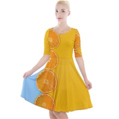 Orange, Slices, Fruit, Citrus Quarter Sleeve A-line Dress With Pockets by kyorashop23