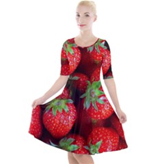 Strawberry, Berries, Fresh, Red Quarter Sleeve A-line Dress With Pockets by kyorashop23