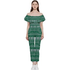 Christmas Knit Digital Bardot Ruffle Jumpsuit by Mariart