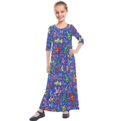 Grateful Dead Dancing Bears Pattern Kids  Quarter Sleeve Maxi Dress by Salmanaz77