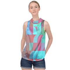 Geometric Ocean Purple Blue Pink High Neck Satin Top by ConteMonfrey