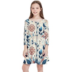 Flowers Bloom Blossom Flora Modern Kids  Quarter Sleeve Skater Dress by Salmanaz77