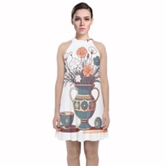 Flower Vase Nature Bloom Blossom Velvet Halter Neckline Dress  by Salmanaz77