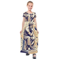 Thinker Sculpture Design Geometric Kids  Short Sleeve Maxi Dress by Salmanaz77