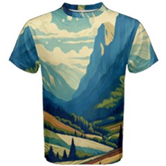 Mountains Nature Forest Landscape Men s Cotton T-shirt by Salmanaz77