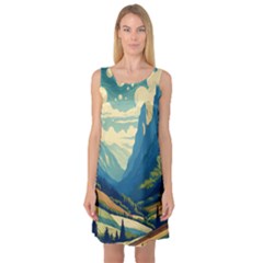 Mountains Nature Forest Landscape Sleeveless Satin Nightdress by Salmanaz77