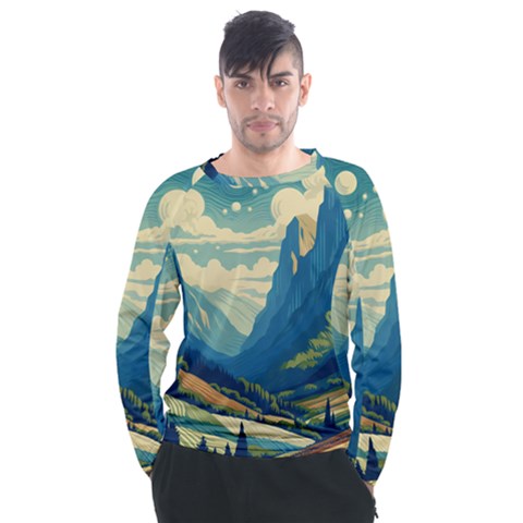 Mountains Nature Forest Landscape Men s Long Sleeve Raglan T-shirt by Salmanaz77