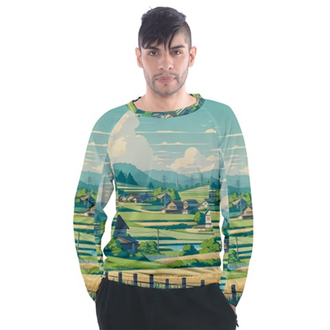 Countryside Meadow Rural Bloom Men s Long Sleeve Raglan T-shirt by Salmanaz77