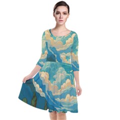 Mountains Rural Countryside Sky Quarter Sleeve Waist Band Dress by Salmanaz77