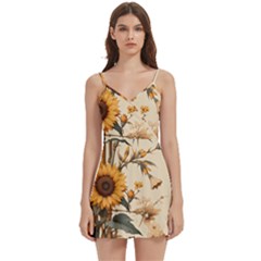 Sunflower Flowers Nature Trees Body Wrap Sleeveless V-neck Mini Dress by Salmanaz77