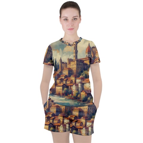 Village Houses Buildings Facade Women s T-shirt And Shorts Set by Salmanaz77